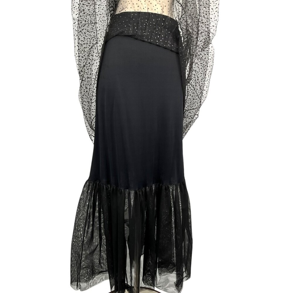 Akris Punto Tulle Maxi Skirt Black Size 2 Lined Polka Dot Sheer - Picture 7 of 11